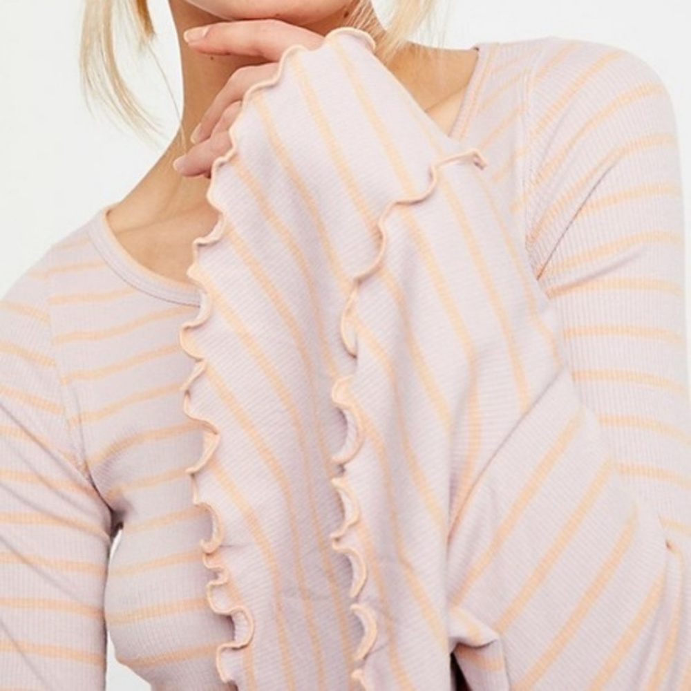 Free People Pink Stripe Good Find Bell Sleeve Top